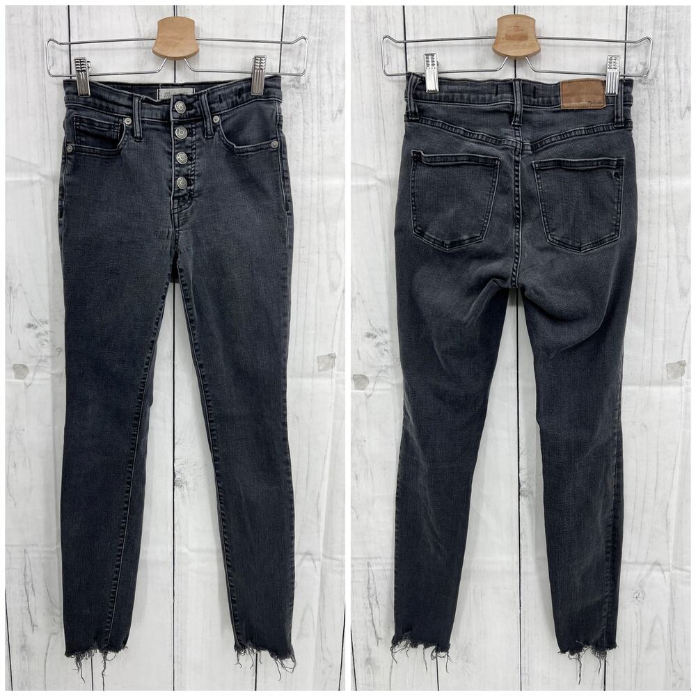 Madewell 25x26 9" High Rise Skinny Black Stonewash Button Fly Raw Hem Jeans